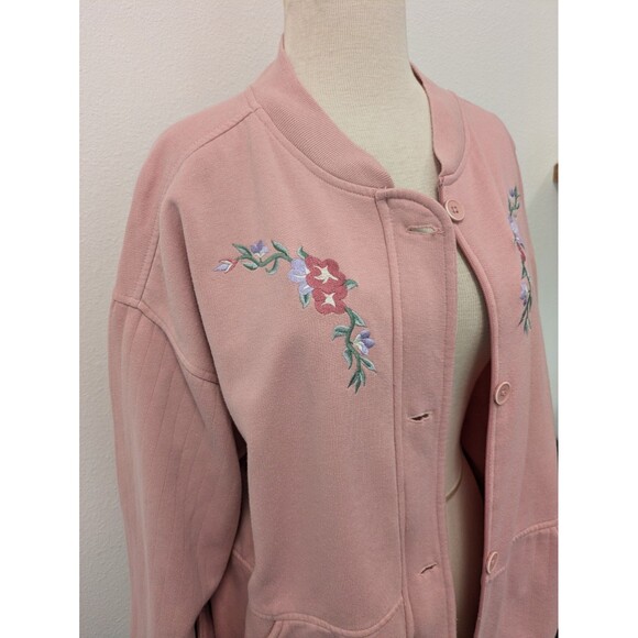 90s Bold Spirit Pink Floral Embroidery Set  Sweatshirt Pants sz XL Grannycore - Picture 4 of 13